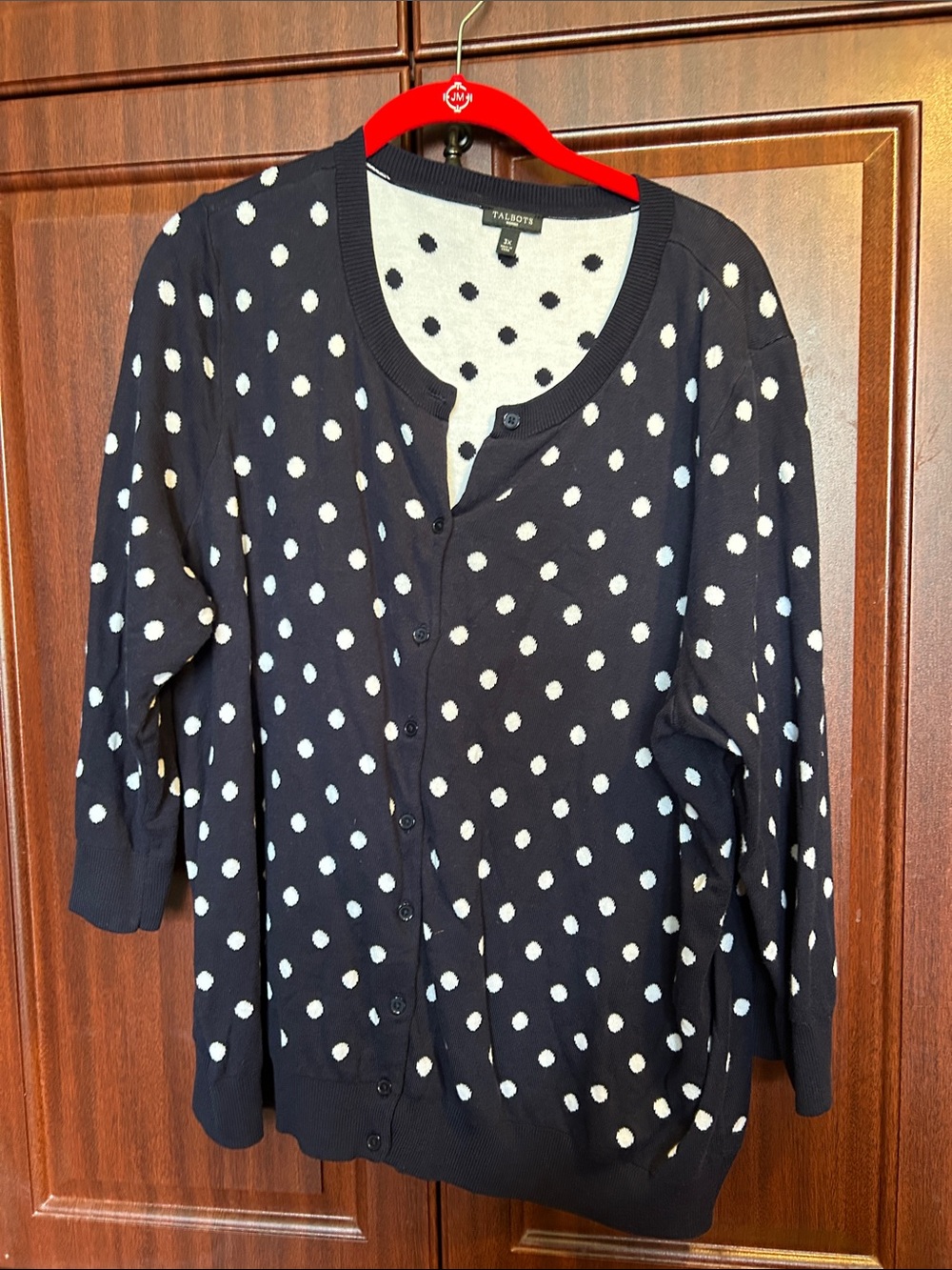 Talbots Navy Polka Dot Button Cardigan